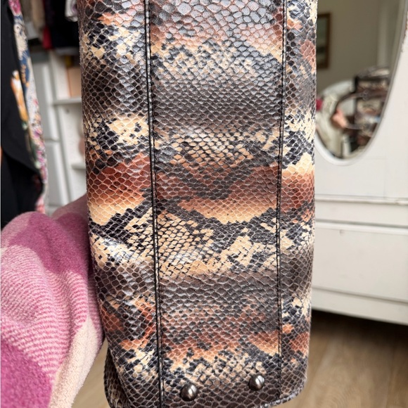 Armani Exchange Snake Print Satchel in Brown and Tan - Picture 4 of 11